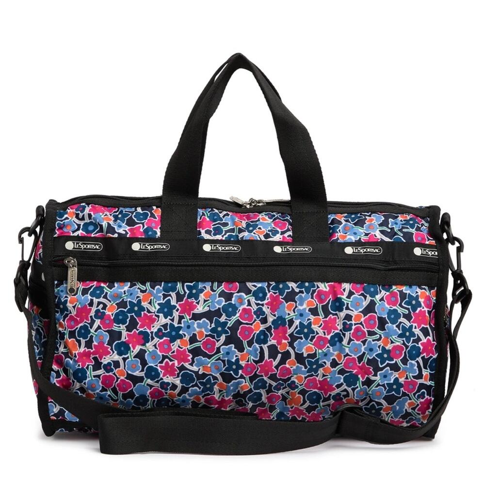 New LeSportsac Candace Classic Weekend Duffle Joyful Amour Pink Blue Floral